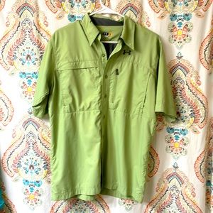 Green Under armor shirt sleeved fishing shirt